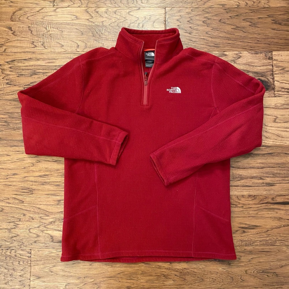 The North Face Quarter Zip Fleece Pullover Mens Large Red Waffle Knit Jacket